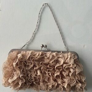 Elegant Ruffled Tan Clutch